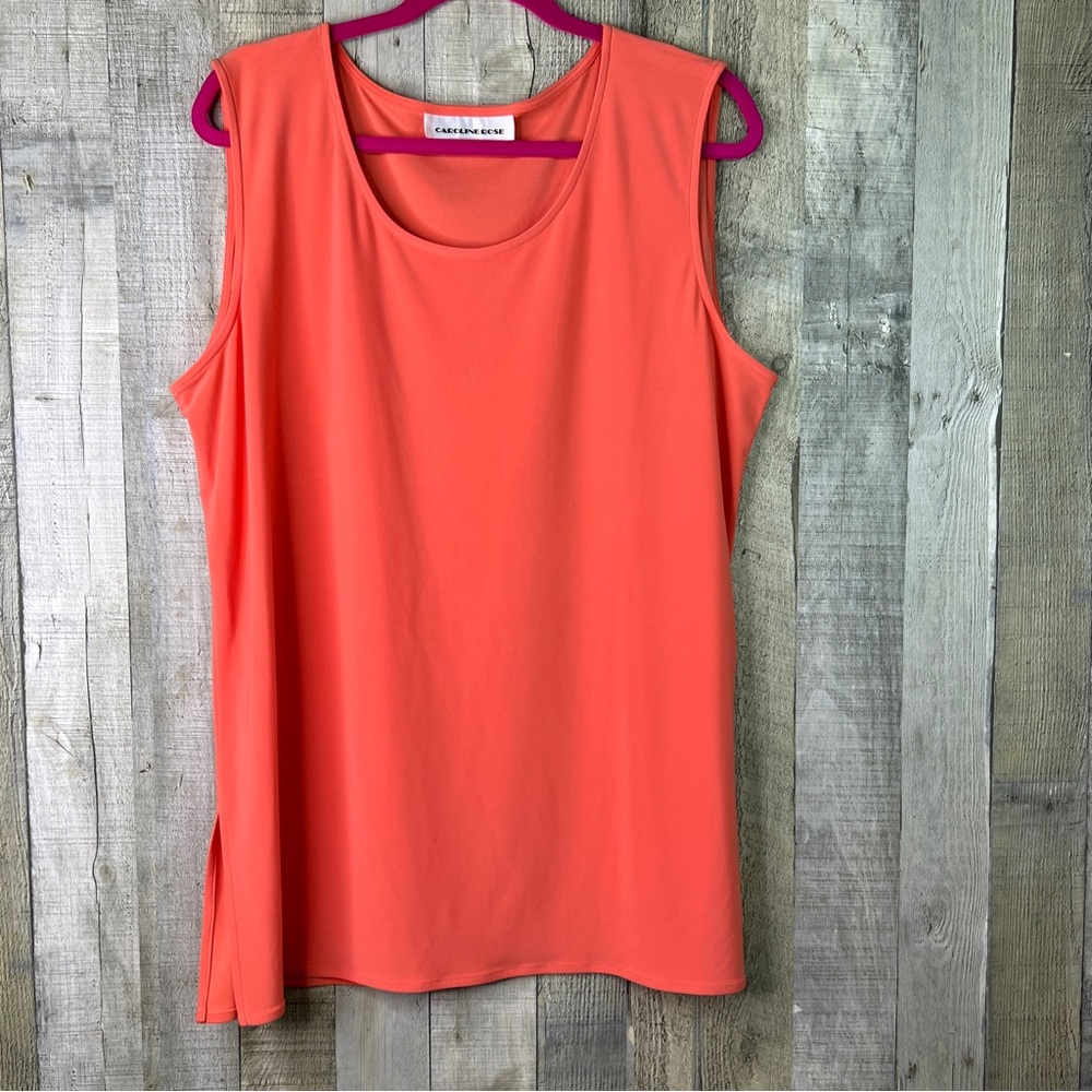 Caroline Rose Orange 1X Sleeveless Scoopneck Tunic Top with 7” Side Slits